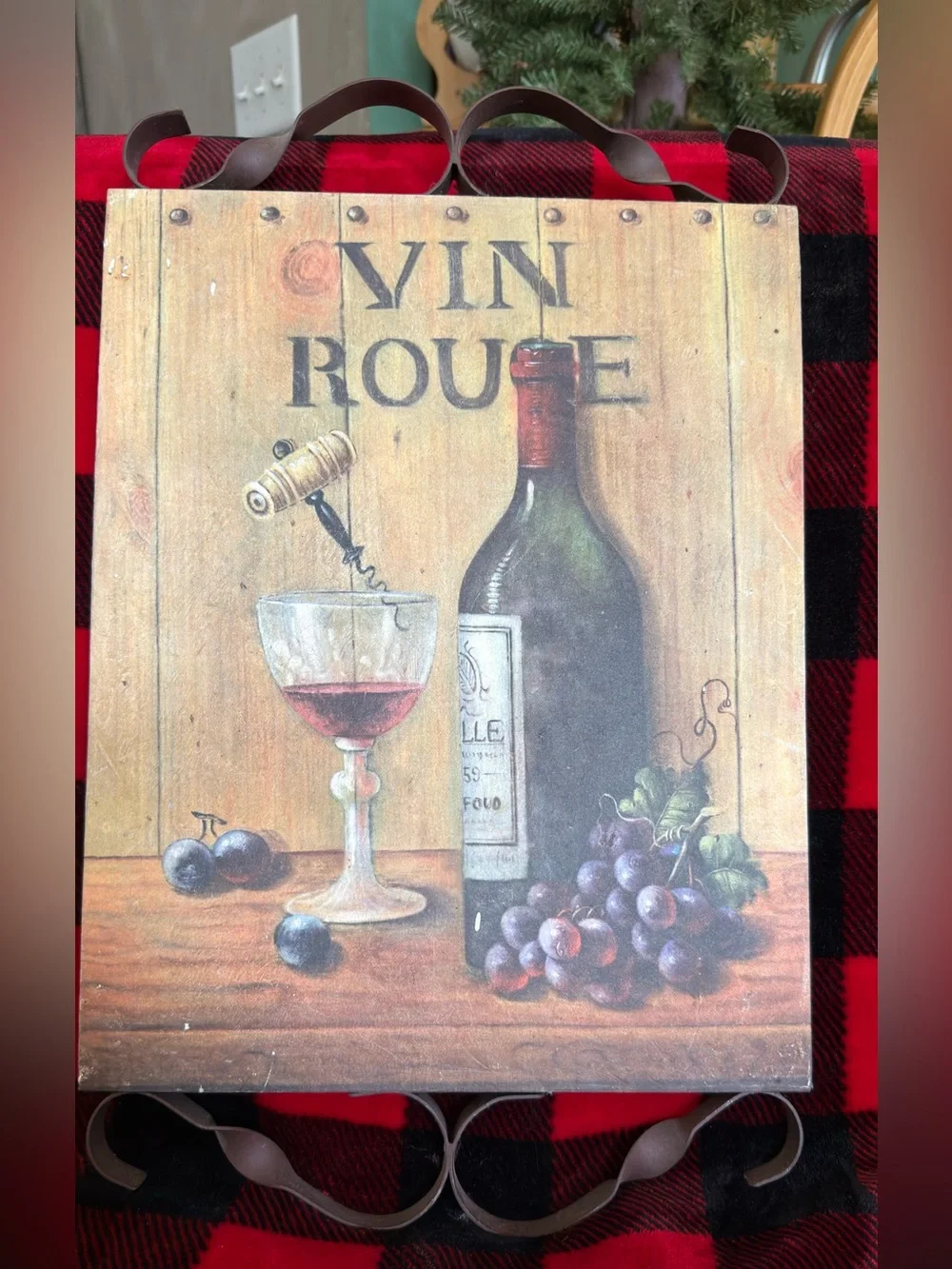 Vintage Wine Art Triptych Wall Plaques – Rustic Wine Bottle Prints    13”x11” ea